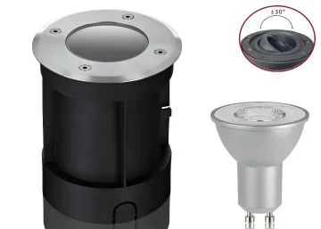 Boden LED Einbaustrahler Set IP67 rund schwenkbar mit Marken GU10 LED Spot...