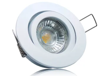 LED Einbaustrahler Set mit Marken GU10 LED Spot LC Light 5 Watt 9 SMD Alu-Druckguß Rund Weiß Klickverschluß