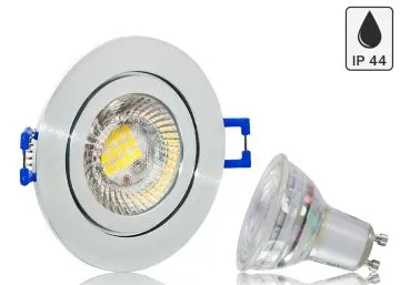 Feuchtraum LED Einbaustrahler Set IP44 Aluminium Feinschliff rund mit Marken...