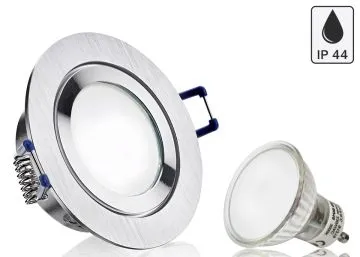 Feuchtraum LED Einbaustrahler Set IP44 Aluminium BiColor rund mit Marken GU10...