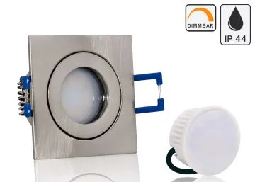 Feuchtraum LED Einbaustrahler Set IP44 MR11 35mm Druckguß gebürstet eckig mit...