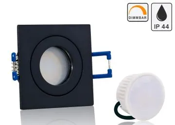Feuchtraum LED Einbaustrahler Set IP44 MR11 35mm Druckguß schwarz eckig mit...
