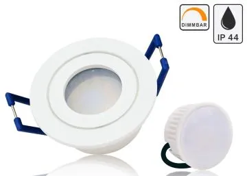 Feuchtraum LED Einbaustrahler Set IP44 MR11 35mm Druckguß weiss matt matt mit Marken Flat LED Spot LC Light 3 Watt 230V Dimmbar Feuchtraum LED Einbaustrahler Set IP44 MR11 35mm Druckguß weiss matt matt mit Marken Flat LED Spot LC Light 3 Watt 230V Dimmbar