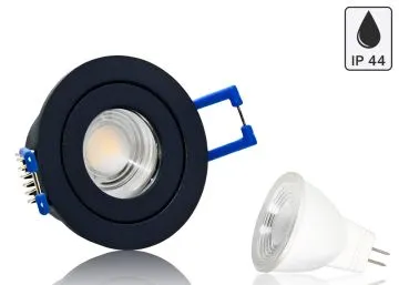 Feuchtraum LED Einbaustrahler Set IP44 MR11 35mm Druckguß schwarz matt mit...