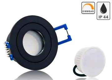 Feuchtraum LED Einbaustrahler Set IP44 MR11 35mm Druckguß schwarz matt mit...
