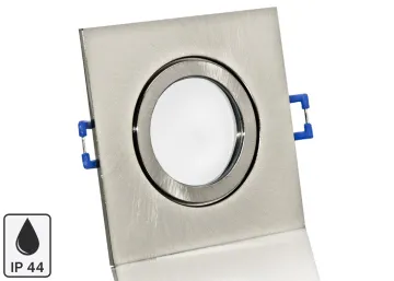 Feuchtraum LED Einbaustrahler Set IP44 Aluminium eisengebürstet eckig mit Marken GU10 LED Spot LC Light 5 Watt Milchglas