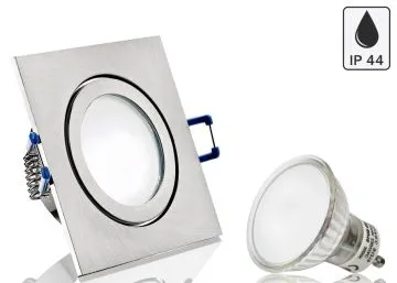 Feuchtraum LED Einbaustrahler Set IP44 Aluminium eisengebürstet eckig mit...