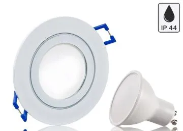 Feuchtraum LED Einbaustrahler Set IP44 Weiß rund mit Marken GU10 LED Spot...