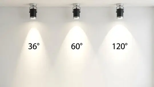 Vergleich verschiedener Abstrahlwinkel von LED Lampen an einer Wand