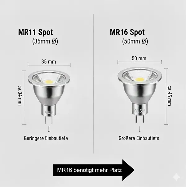 LED-Einbaustrahler MR11 35mm - geringe Einbautiefe Installationstiefe flach